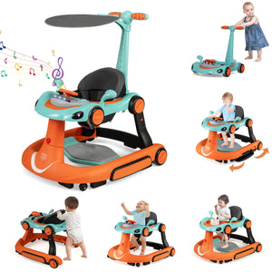 6-in-1 Baby Walker with Canopy Portable Activity Center Bouncer Rocker Combo with Music-Green