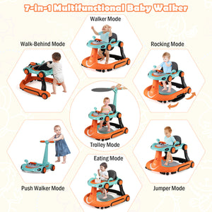 6-in-1 Baby Walker with Canopy Portable Activity Center Bouncer Rocker Combo with Music-Green