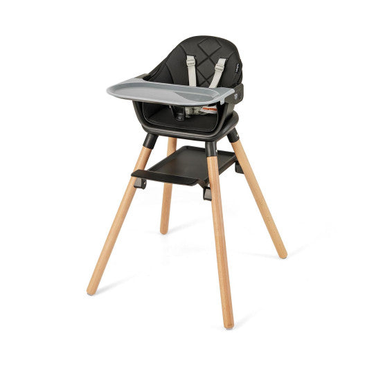 6 in 1 Convertible Highchair with Safety Harness and Removable Tray-Black