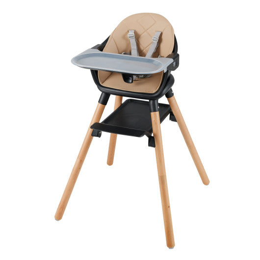 6 in 1 Convertible Highchair with Safety Harness and Removable Tray-Coffee