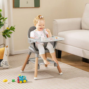 6 in 1 Convertible Highchair with Safety Harness and Removable Tray-Gray