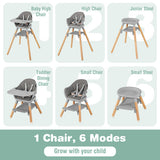 6 in 1 Convertible Highchair with Safety Harness and Removable Tray-Gray