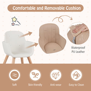 6-in-1 Convertible Wooden Highchair with Safety Harness and Adjustable Legs-Light Brown