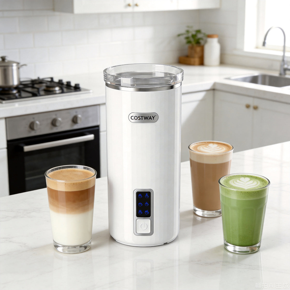 6-in-1 Electric Milk Steamer with Stainless Steel Interior-White
