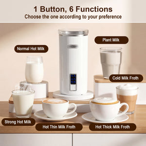 6-in-1 Electric Milk Steamer with Stainless Steel Interior-White