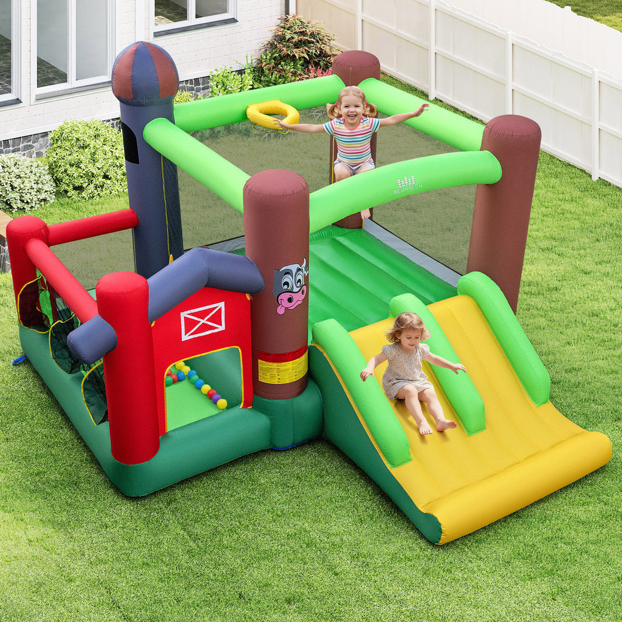 6-in-1 Inflatable Bounce House with Double Slides without Blower