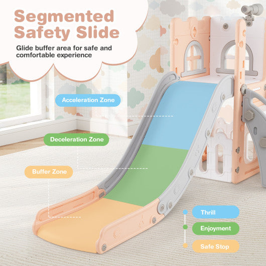 7-in-1 Toddler Swing and Slide Set L-shaped with Ladder and Basketball Hoop-Yellow
