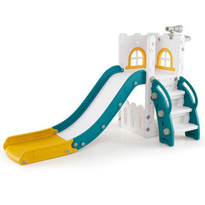 6-in-1 Toddler Slide L-shaped Playground with Basketball Hoop and Ladder-Yellow
