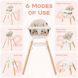 6 in 1 Convertible Highchair with Safety Harness and Removable Tray-Beige