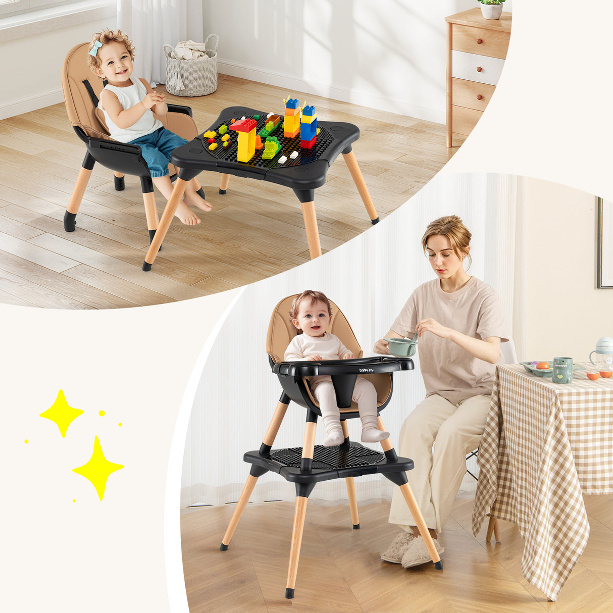 5-in-1 Baby Wooden Convertible High Chair -Gray