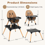 5-in-1 Baby Wooden Convertible High Chair -Gray