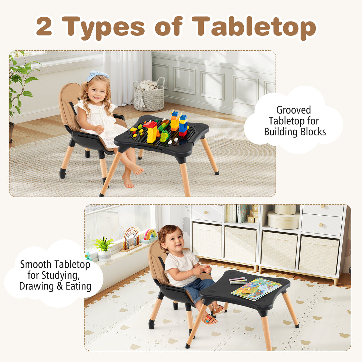 5-in-1 Baby Wooden Convertible High Chair -Gray