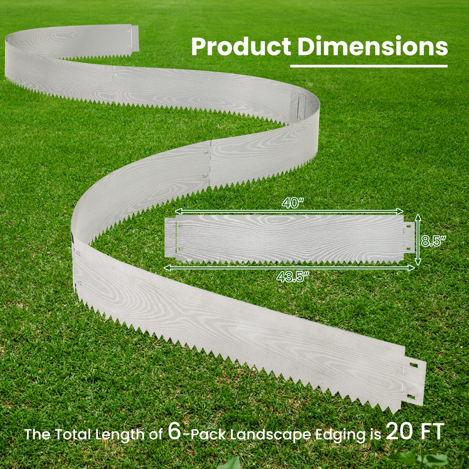 6-Pack 20 FT Galvanized Metal Landscape Edging for Lawnï¼ˆPatentedï¼‰