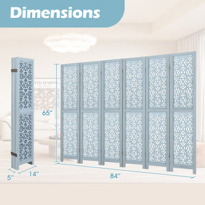 4/6 Panel Wooden Room Divider with Carved Cutout Pattern and Solid Wood Frame-6 Panel