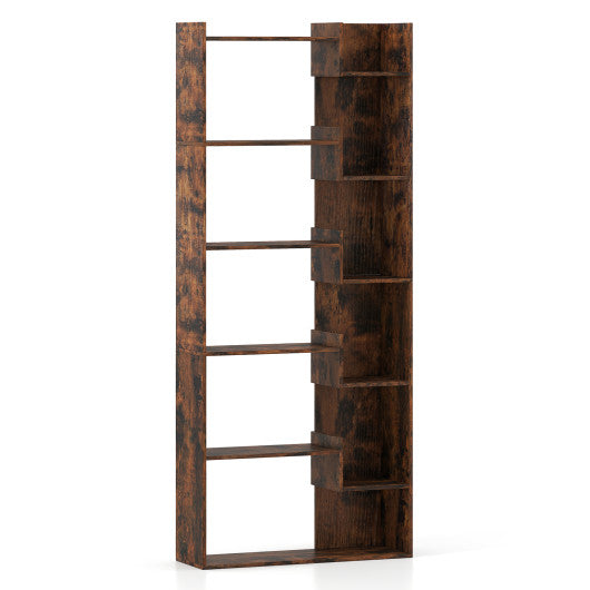 6-Tier Bookshelf Wooden Bookcase with 2 Anti-Tipping Kits Open Display Shelf-Rustic Brown