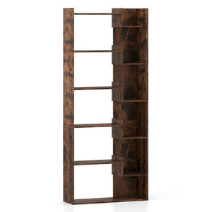 6-Tier Bookshelf Wooden Bookcase with 2 Anti-Tipping Kits Open Display Shelf-Rustic Brown