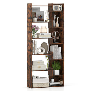 6-Tier Bookshelf Wooden Bookcase with 2 Anti-Tipping Kits Open Display Shelf-Rustic Brown