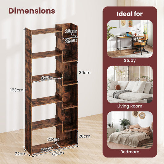 6-Tier Bookshelf Wooden Bookcase with 2 Anti-Tipping Kits Open Display Shelf-Rustic Brown