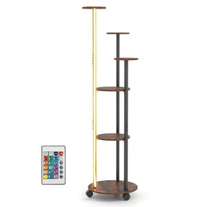 6-tier Plant Stand with RGB Light and Wheels 57inch Tall Indoor Display Shelf Flowerpot Holder-Rustic Brown