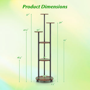 6-tier Plant Stand with RGB Light and Wheels 57inch Tall Indoor Display Shelf Flowerpot Holder-Rustic Brown