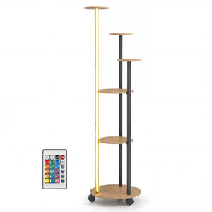 6-tier Plant Stand with RGB Light and Wheels 57inch Tall Indoor Display Shelf Flowerpot Holder-Natural