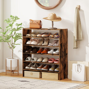 6-tier Shoe Rack with Anti-tipping Device for Entryway-Rustic Brown