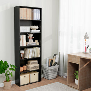 6-Tier Bookcase with 6 Open Shelves and Anti-Toppling Kits-Black
