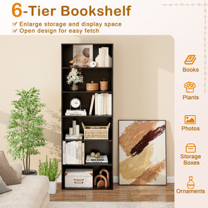 6-Tier Bookcase with 6 Open Shelves and Anti-Toppling Kits-Black
