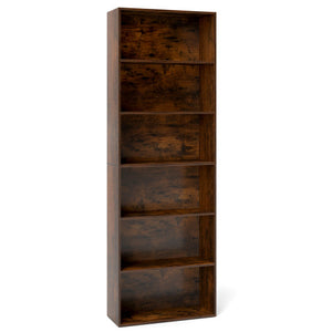 6-Tier Bookcase with 6 Open Shelves and Anti-Toppling Kits-Rustic Brown