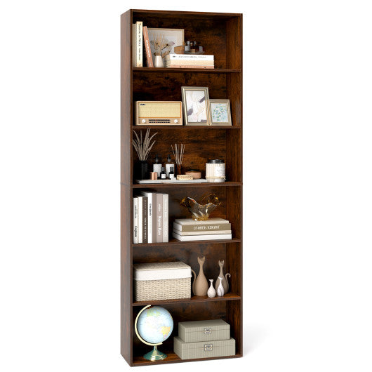 6-Tier Bookcase with 6 Open Shelves and Anti-Toppling Kits-Rustic Brown