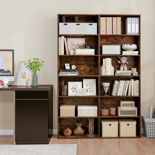 6-Tier Bookcase with 6 Open Shelves and Anti-Toppling Kits-Rustic Brown