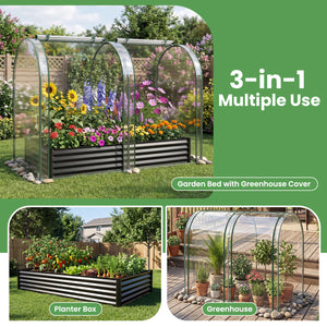 6 x 3 x 1 FT Galvanized Raised Garden Bed with Greenhouse Cover-Black