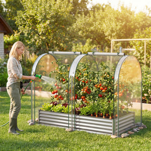 6 x 3 x 1 FT Galvanized Raised Garden Bed with Greenhouse Cover-Silver