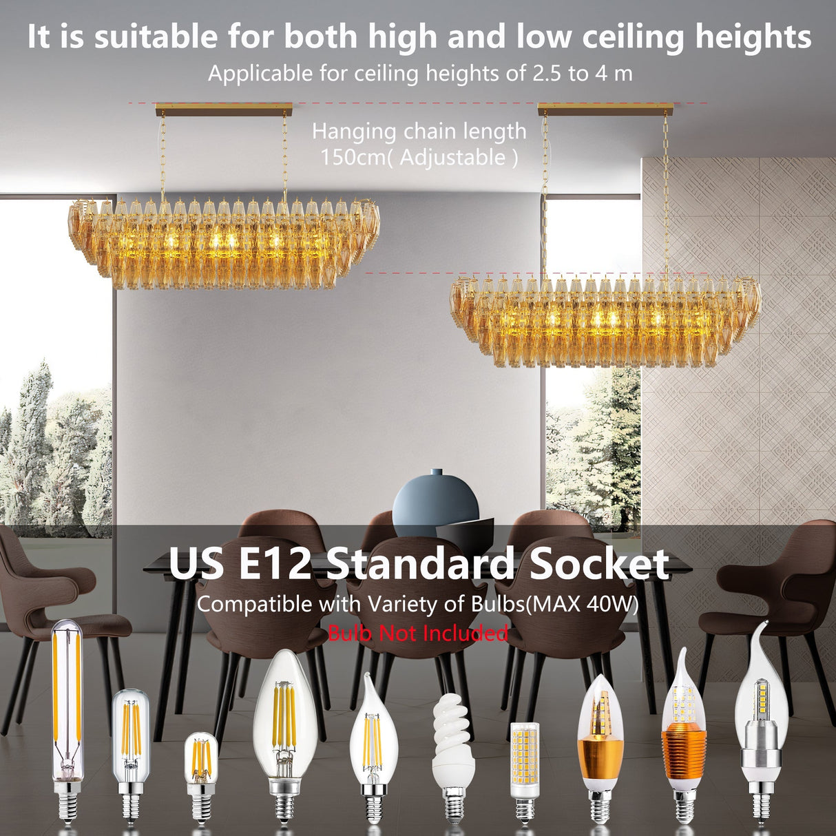 Modern Chandeliers for Dining Room, 54" Large Rectangle Gold Kitchen Chandelier Over Table