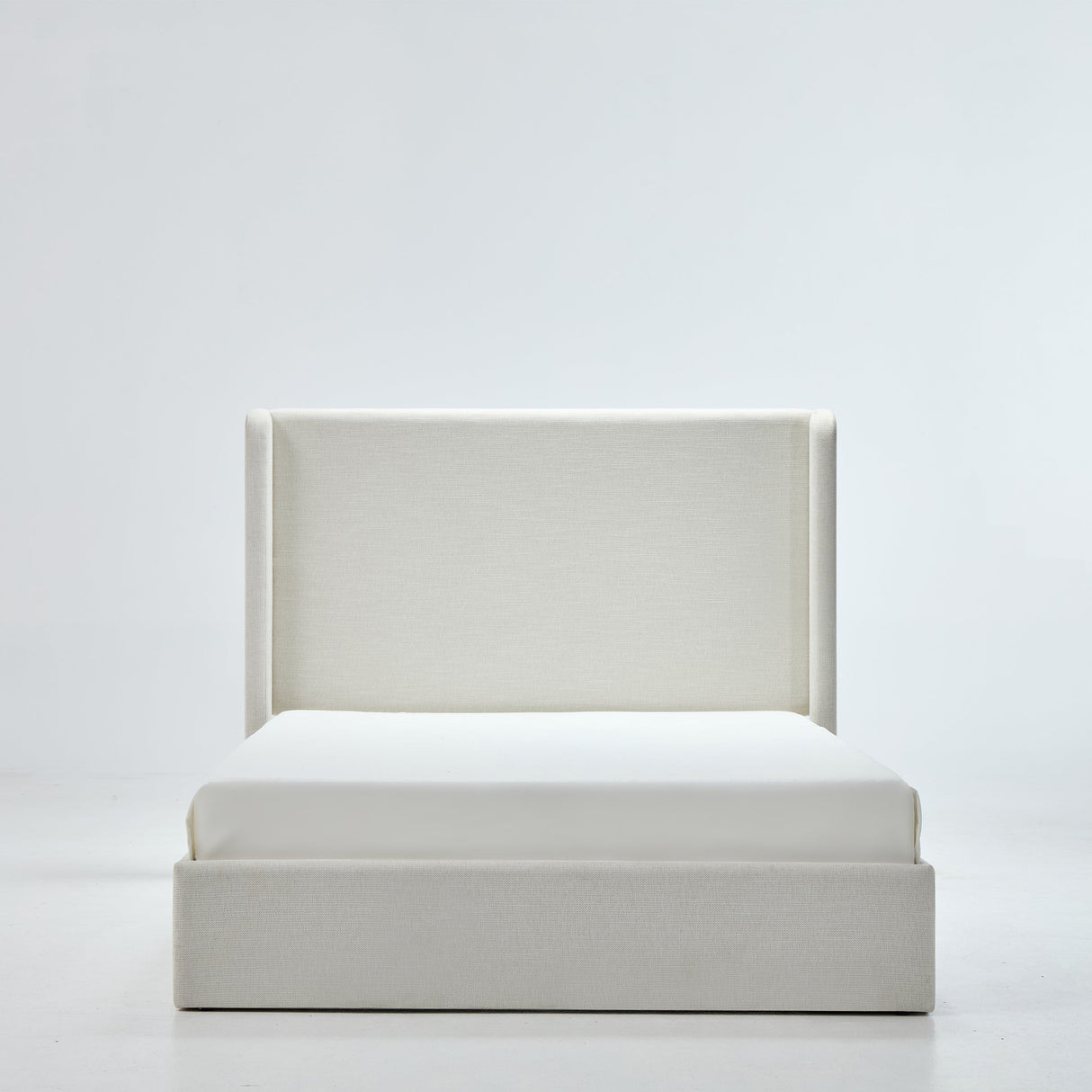 Caron Upholstered Wingback Bed with 52.3' High Headboard in Ivory Canvas Chenille