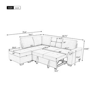 Sleeper Sectional Sofa, L-Shape Corner Couch Sofa Bed With Storage Ottoman & Hidden Arm Storage & USB Charge For Living Room Apartment by Couch.com