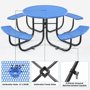Outdoor Steel Picnic Round Table With Umbrella Pole - Blue by Couch.com
