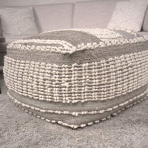 Rustic Wool And Cotton Large Pouf, Handcrafted Tufted Design - Brown / Beige by Couch.com