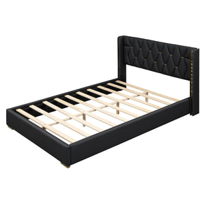 Upholstered Platform Bed With Strips - Black by Couch.com