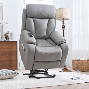 Electric Power Lift Recliner Chair, Fabric Recliner Chair, Home Theater Seating, Living Room Chair, Side Pocket, Remote Control - Light Gray by Couch.com