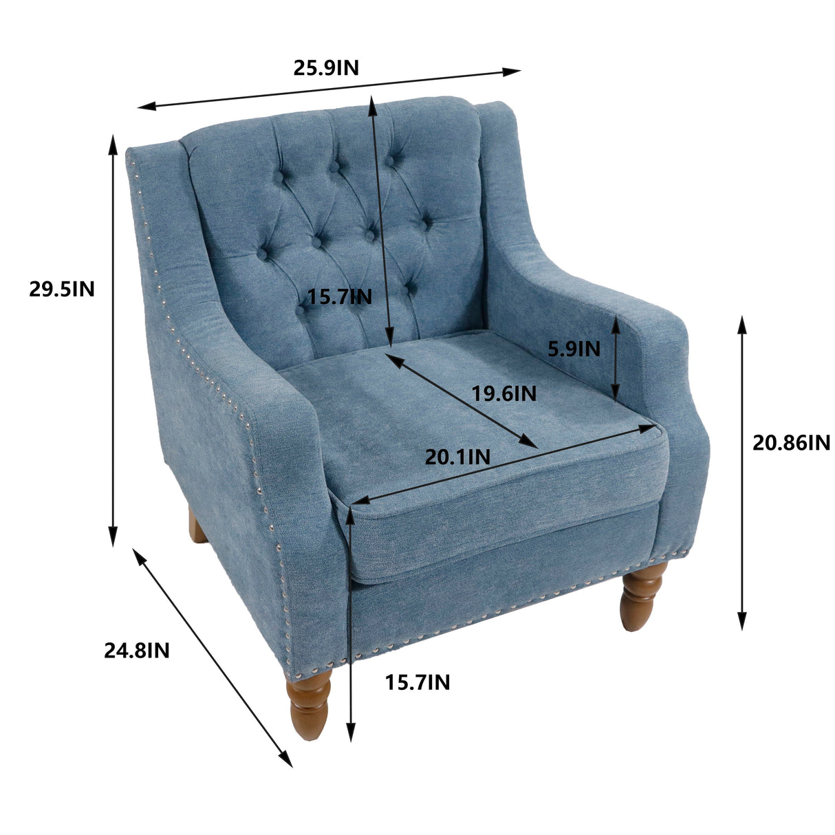 Accent Chair, Living Room Chair, Footrest Chair Set With Vintage Brass Studs, Button Tufted Upholstered Armchair For Living Room, Comfy Reading Chair For Bedroom, Reception Room by Couch.com