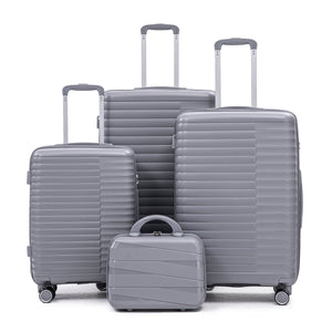 4-Piece PP Spinner Wheel Luggage Set with Cosmetic Case, Light Gray