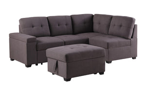 Couch.com Katie Linen Sleeper Sectional Sofa With Storage Ottoman, Storage Arm Brown, with Storage, Fabric Construction, Dark Brown Finish by Couch.com