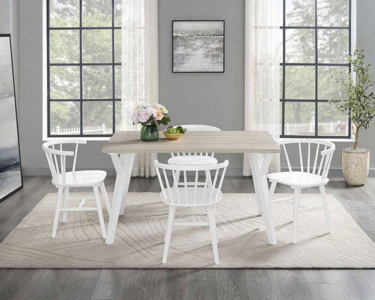 Roundhill - 5 Piece Dining Set, Dining Table With 4 Windsor Chairs - Brown / Antique White by Couch.com
