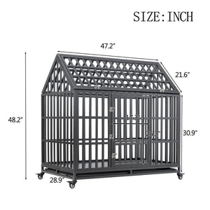 Heavy Duty Dog Cage Pet Crate With Roof & Window On Roof - Black by Couch.com