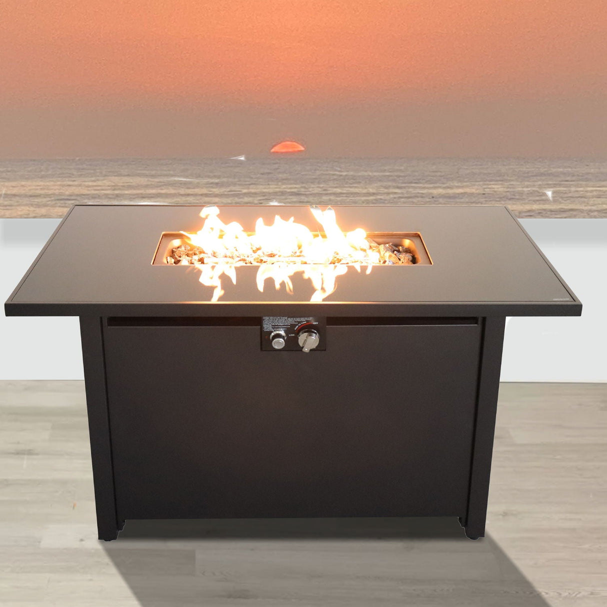 Outdoor Fire Pit Table Durable Construction With Lid - Black by Couch.com