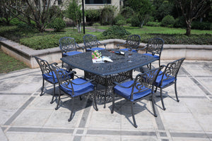 Square 8 Person 64" Long Aluminum Dining Set With Cushions by Couch.com