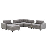 Sectional With Acrylic Table Top U Shaped Couch Set With 2 Consoles USB Charger, Storage Drawers And Pockets Movable Ottoman Tufted Sofa by Couch.com
