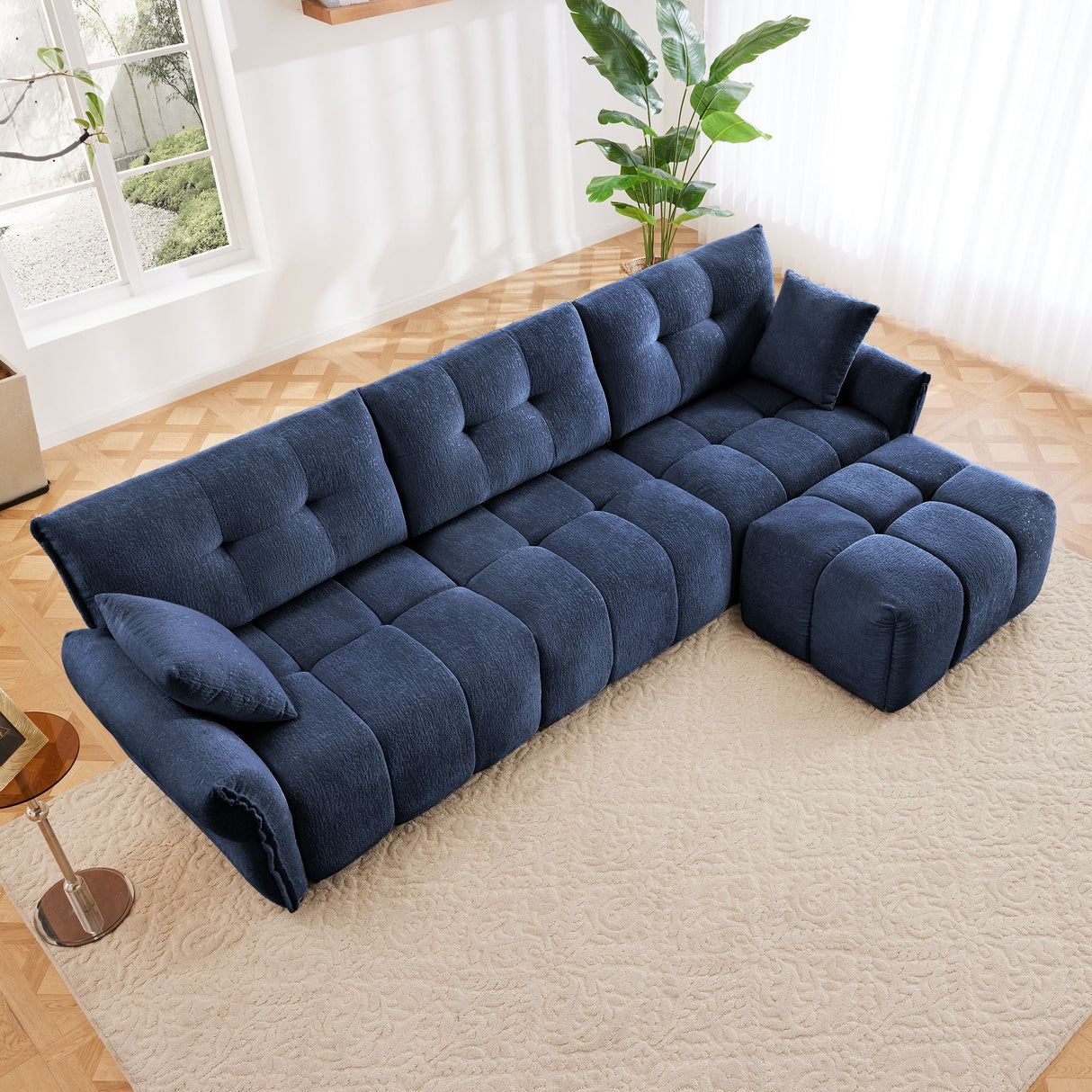 Elegant Sofa Set With Ottoman And Pillows, Textured Chenille, High Resilience Cushions by Couch.com