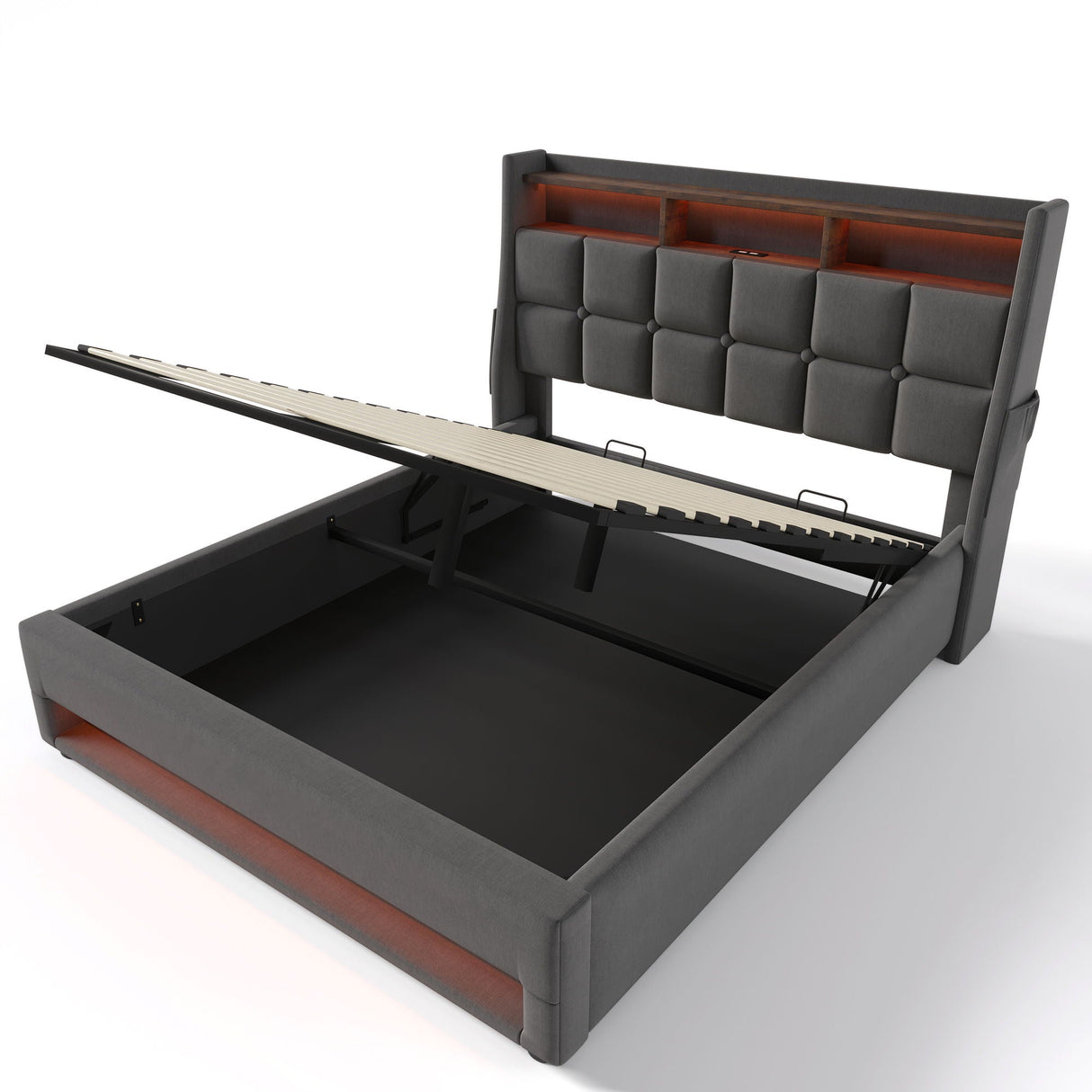 Upholstered Platform Bed With A Hydraulic Storage System, LED And USB Charging (Without Mattress) by Couch.com